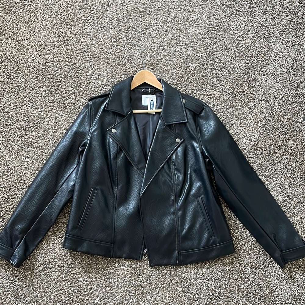 NWT Old Navy Faux Leather Moto Jacket Large Black
